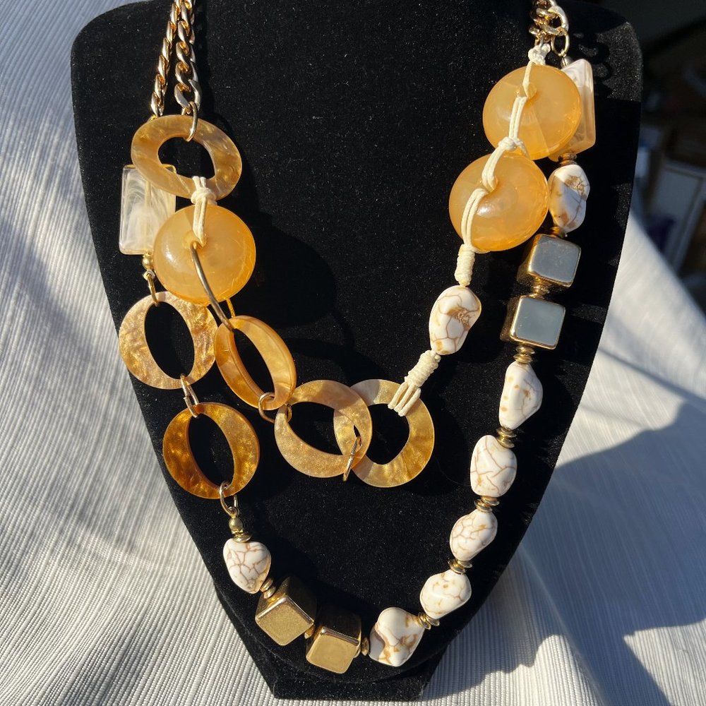 Double Strand Gold tone necklace with great beading
